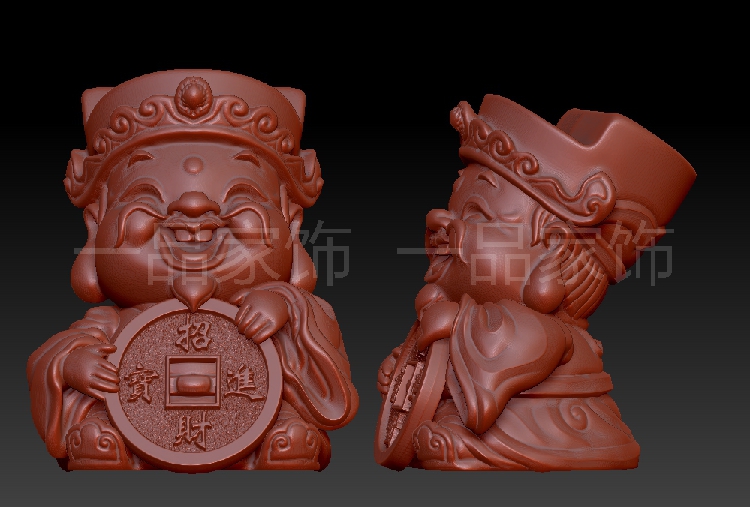 财神铜钱圆雕图核雕图stl模型三维图立体图精雕图3d打印非实物