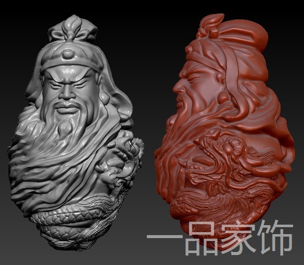 关公4443d打印圆雕图精雕图核雕三维立体图stl模型