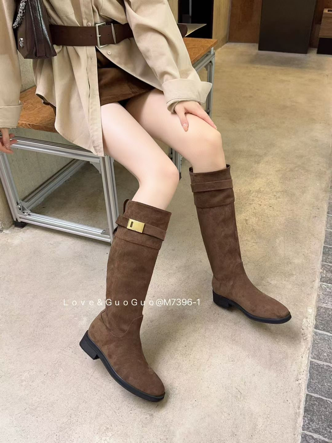 皮带扣长筒靴侧拉链方2025秋冬新