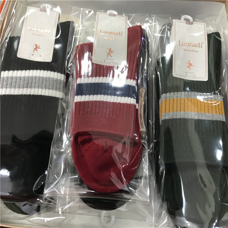 秋冬纯棉男袜独立包装全棉舒适中筒袜厂家批精梳棉防臭四季