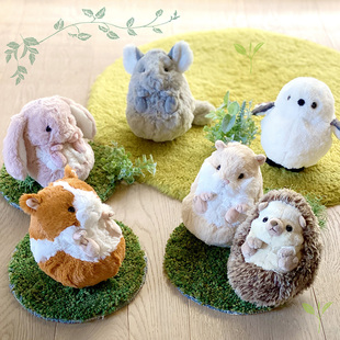 日本正版sunlemon滚动系列仿真仓鼠刺猬龙猫毛绒公仔兔子玩偶礼物