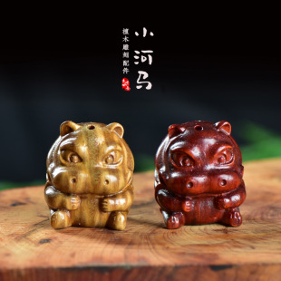天然绿檀木雕小河马木质文玩把件紫檀木diy吊坠钥匙扣车挂件配饰