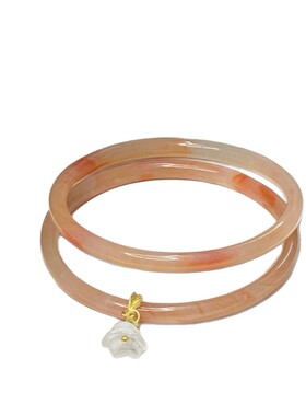 新中式复古玻璃仿玉叮当镯细条手镯铃兰花吊坠手镯汉服配件细镯