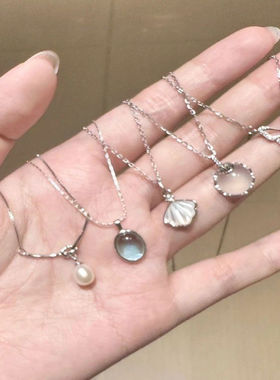 百搭s925纯银海蓝宝蝴蝶项链女不掉色小众感轻奢锁骨链新贝壳