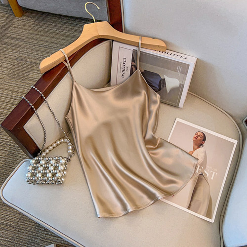 轻奢醋酸缎面圆领吊带背心高级感