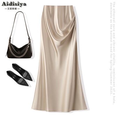 轻奢高级感醋酸缎面法式A字裙