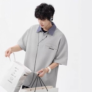 假两件POLO衫 T恤男2025夏季 美式 短袖 新款 高级感痞帅宽松百搭半袖