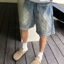 美式高街工装牛仔短裤男款夏季设计感重磅解构裤子直筒情侣五分裤