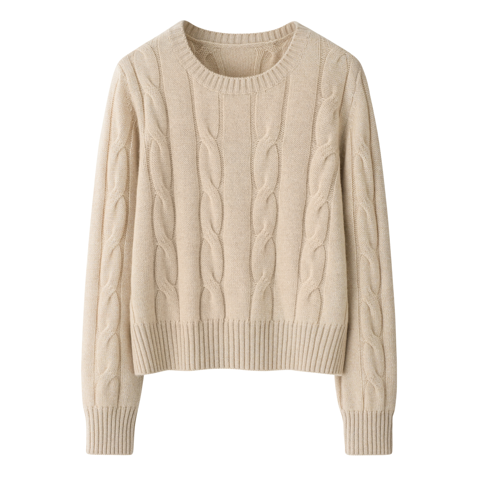 鄂尔多斯市100纯羊绒衫女圆领套头绞花针织时尚休闲打底毛衣