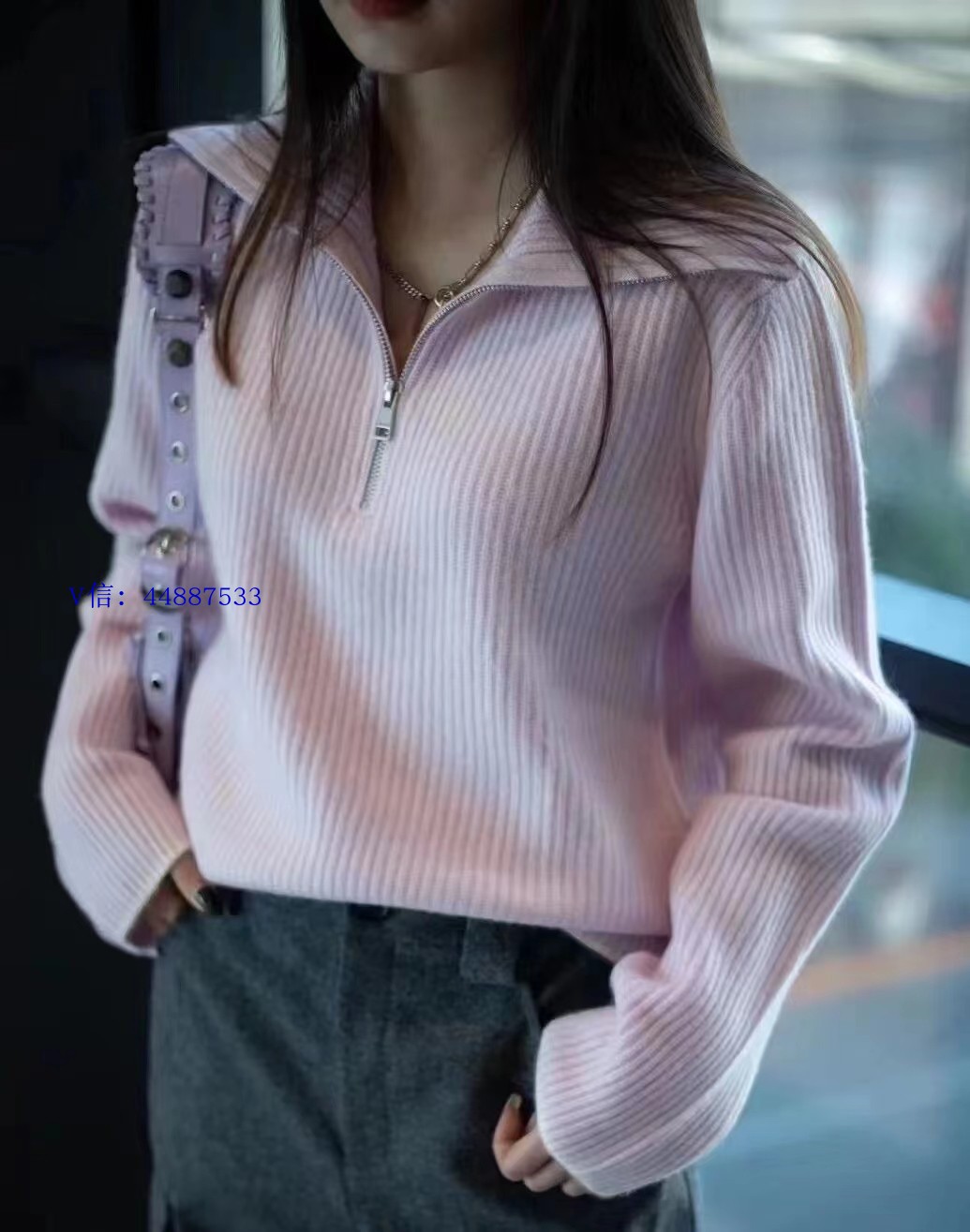 就是这么好看！大翻领半拉链抽条羊绒衫女新款鄂尔多斯市毛衣打底