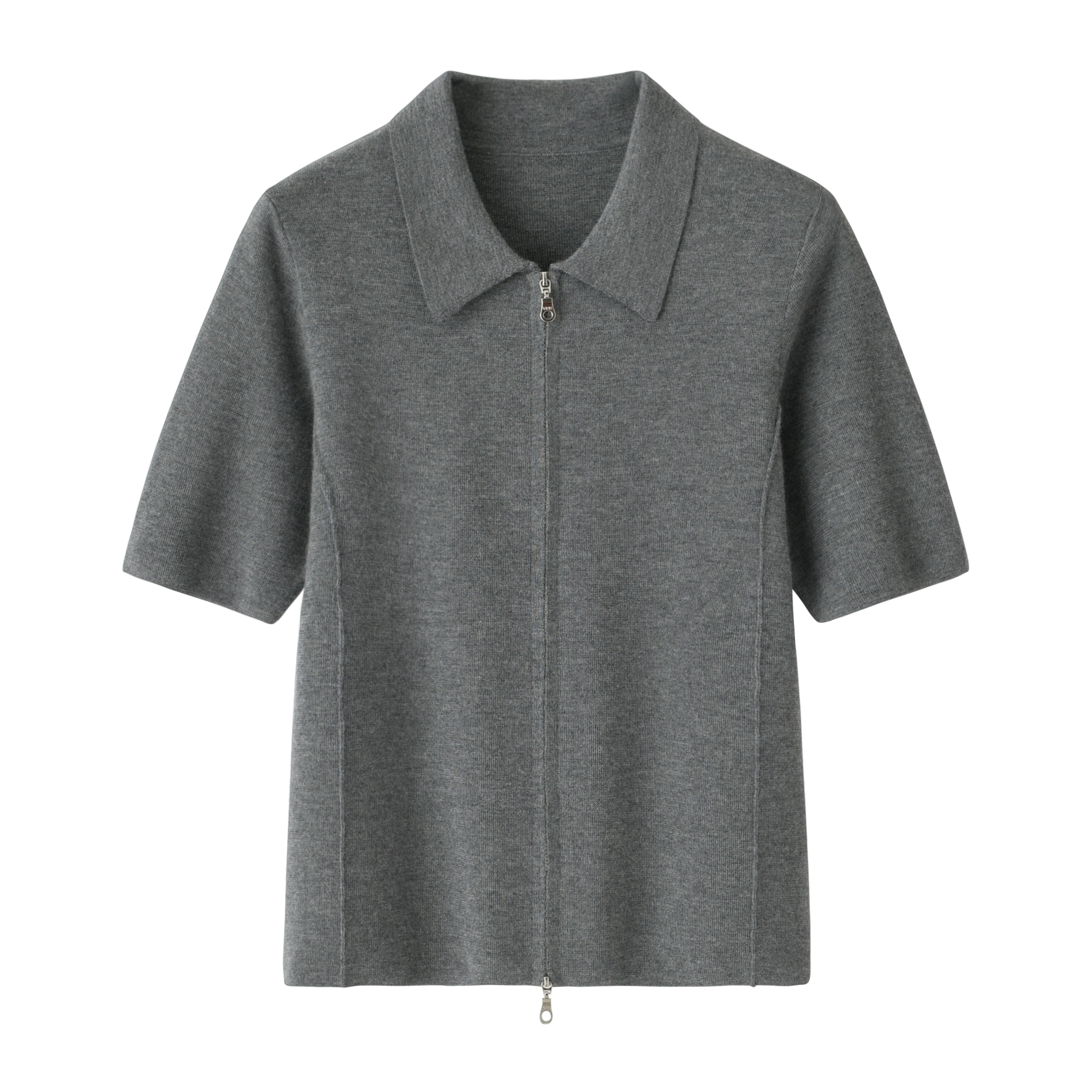 鄂尔多斯市精纺100%纯羊绒POLO领女开衫气质百搭短袖针织毛衣外套