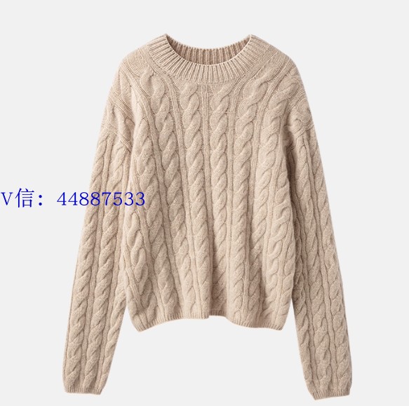 出口法国！法式复古风双股绞花 100%山羊绒衫女圆领加厚打底毛衣