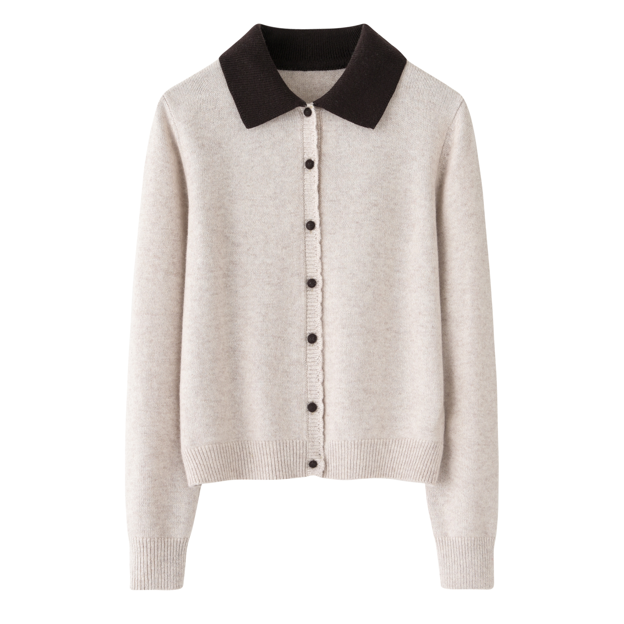 鄂市小翻领包扣女开衫加厚羊绒衫洋气针织长袖纯色毛衣外套