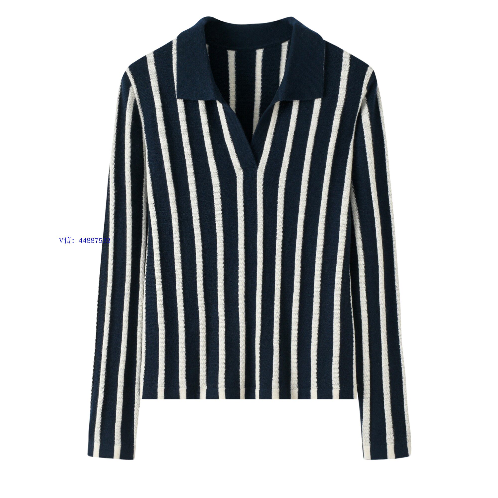 翻领纯羊绒衫女100%山羊绒条纹针织衫鄂尔多斯产地气质柔软毛衣