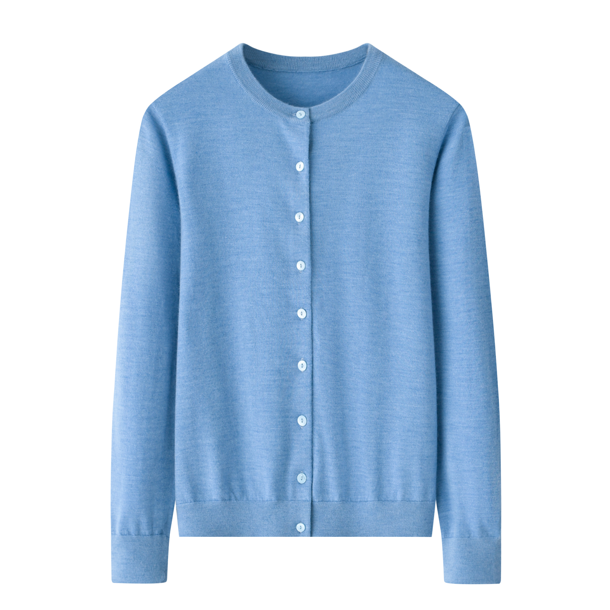 鄂尔多斯市100%纯羊绒衫精纺女开衫圆领系扣纯色毛衣针织外套上衣