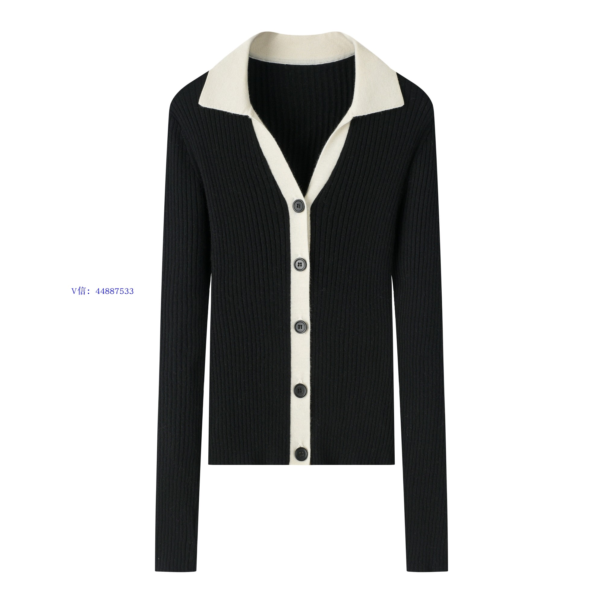 小香风撞色修身外套 鄂尔多斯市纯山羊绒v领开衫女坑条时尚短款