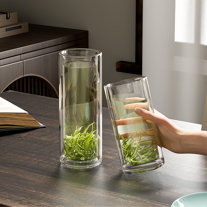 简约双层隔热防烫玻璃杯