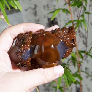 天然俏色玛瑙手把件精雕手把壶貔貅金蝉把玩件古风摆件招财礼品