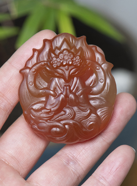 天然红玛瑙九尾狐狸吊坠玉髓挂坠