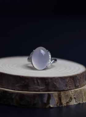 天然冰种紫罗兰玛瑙戒指紫玉髓925银女生日礼物品水晶文玩民族风