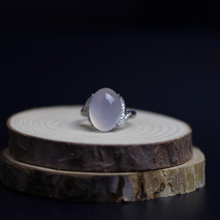 天然冰种紫罗兰玛瑙戒指紫玉髓925银女生日礼物品水晶文玩民族风