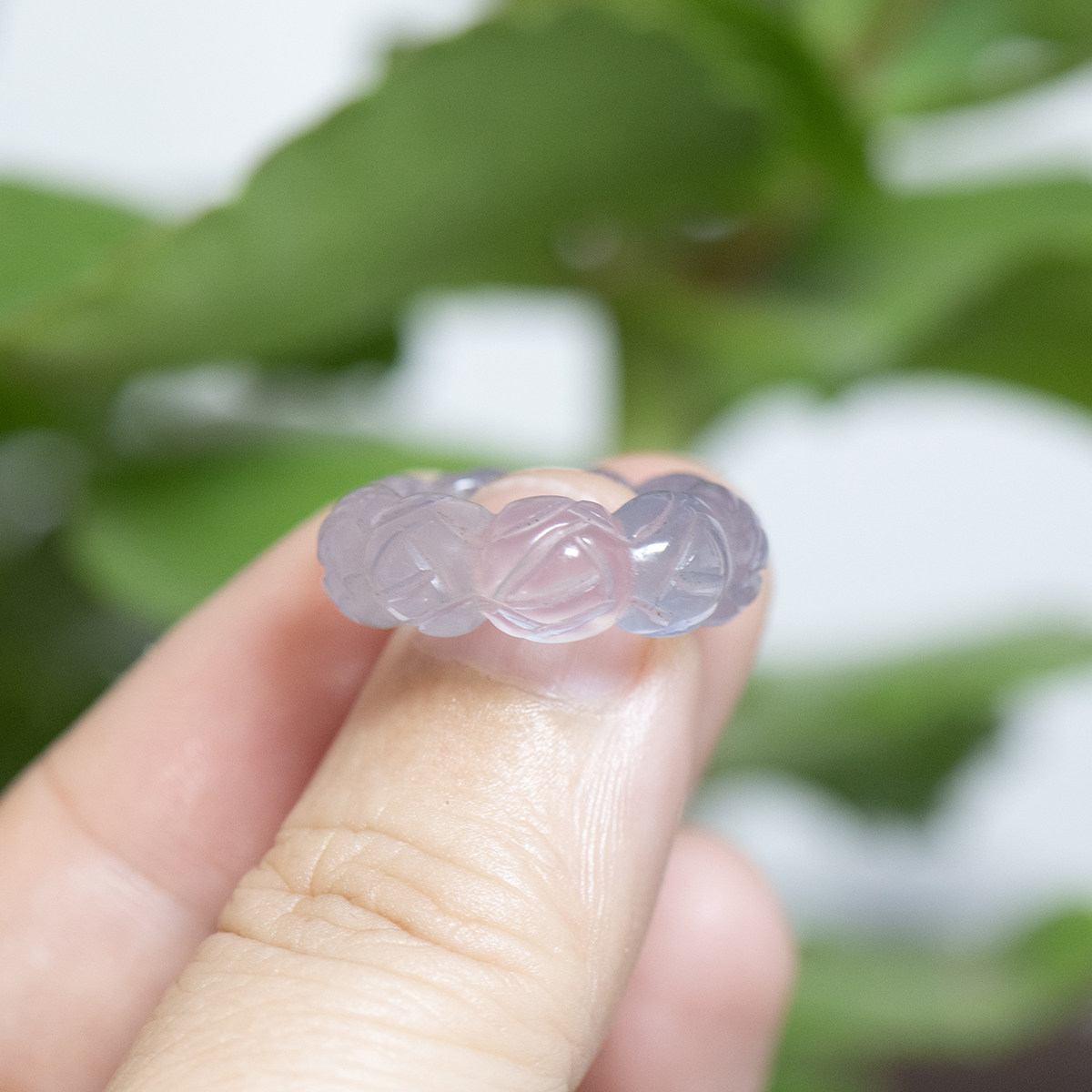 天然玛瑙玫瑰雕花细款尾戒