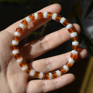 天然缠丝玛瑙桶珠手链一线药师男女通用红黑直切手串多宝佛珠转运