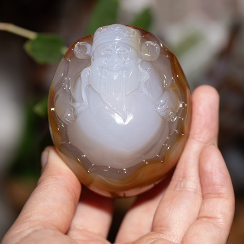 天然玛瑙财神手把件招财摆件