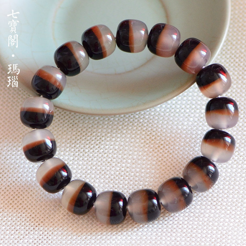 天然红黑玛瑙手链天地阴阳老型一线药师珠天眼天珠水晶闺蜜民族风