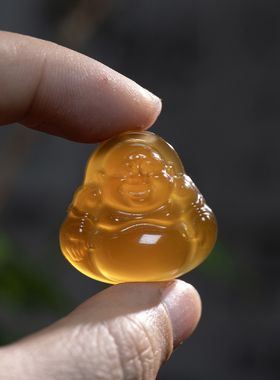 天然北红玛瑙精雕笑佛吊坠