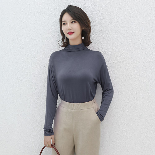 韩版秋冬显瘦薄款修身打底衫半高领长袖莫代尔T恤女内搭纯色上衣