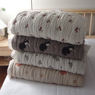 纯棉纱布泡芙被全棉春秋被秋冬被子双人可机洗被子被芯