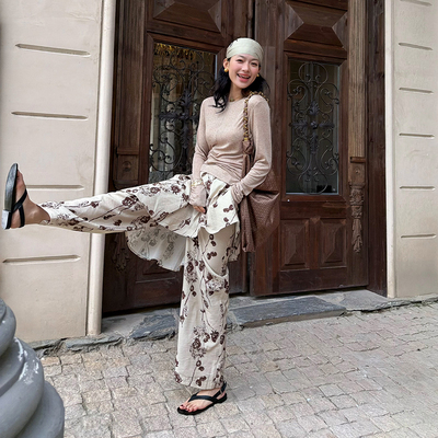 洋气新店REDMEMORY花花春日 全能ACE 随性艺术感印花屁帘阔腿裤