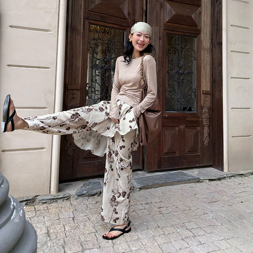 洋气新店REDMEMORY花花春日 全能ACE 随性艺术感印花屁帘阔腿裤