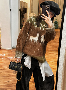 洋气新店REDMEMORY惊喜之愿 理想冬季 费尔岛九色鹿撞色毛衣