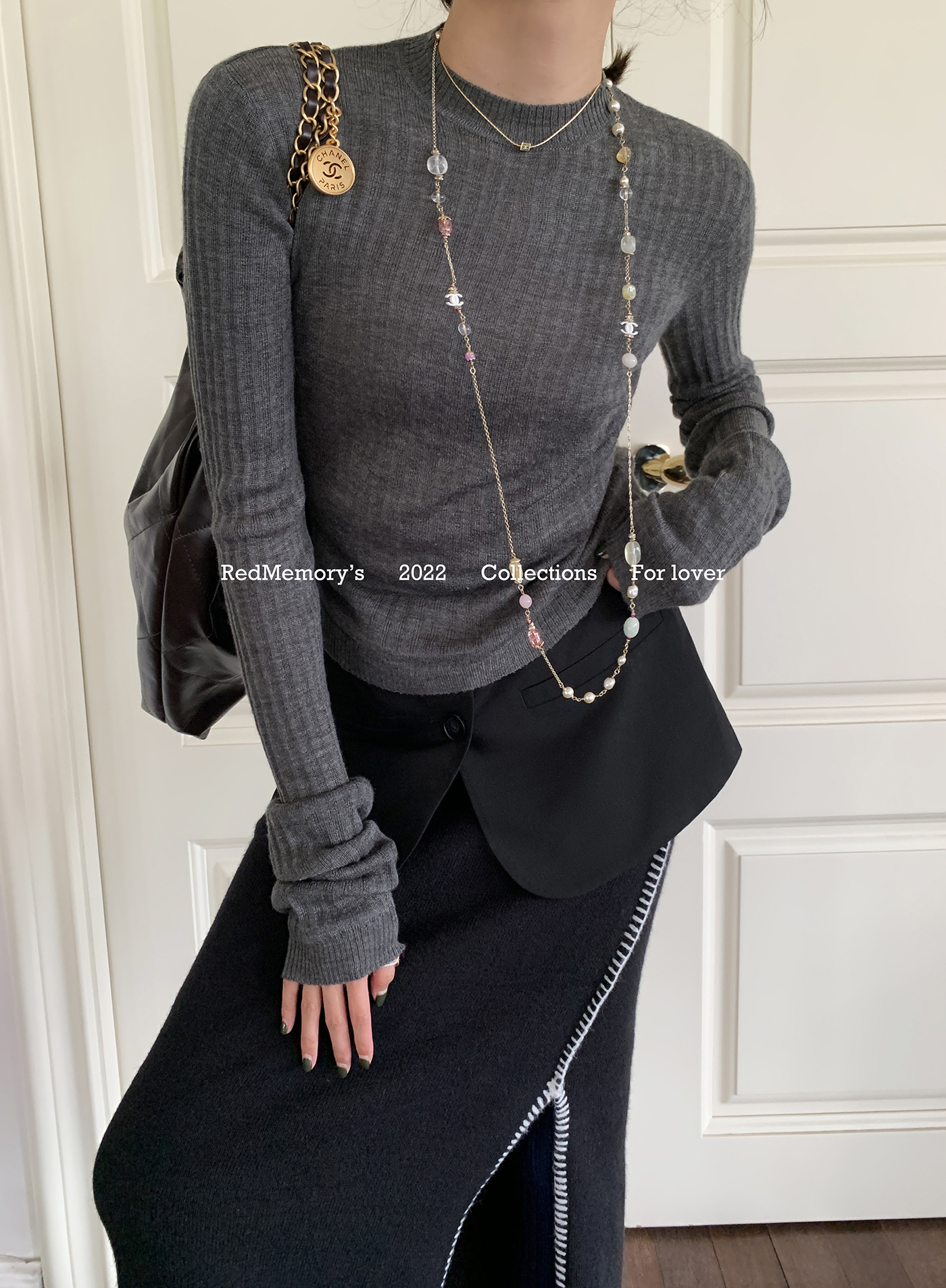 洋气新店假两件腰封羊毛打底衫