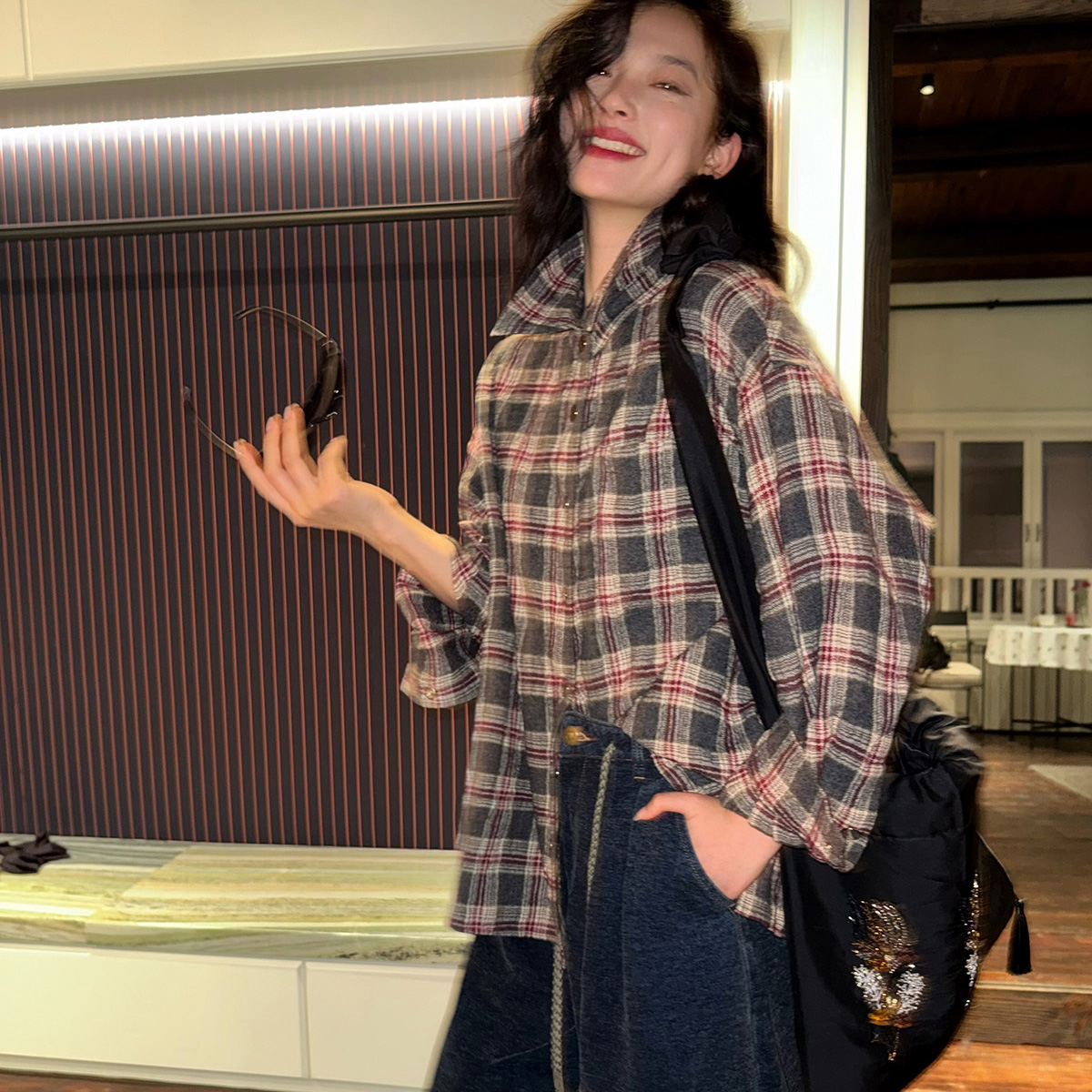 洋气新店REDMEMORY复古控私藏 藤校大学生 羊毛肌理感格纹衬衫