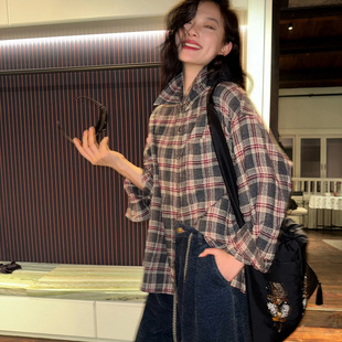 羊毛肌理感格纹衬衫 洋气新店REDMEMORY复古控私藏 藤校大学生