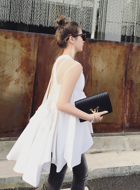洋气新店特REDMEMORY夏白色美背交叉连衣裙