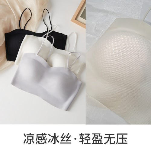 古妃77507 夏季冰丝凉感吊带背心细肩带打底裹胸抹胸背心式内衣女