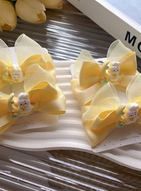 黄色网纱儿童卡通立体夹中式国风宝宝蝴蝶结发夹弹簧夹女童头饰