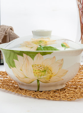 金岚玉骨瓷家用四菜一汤碗盖碗盖盘带盖汤锅大汤碗