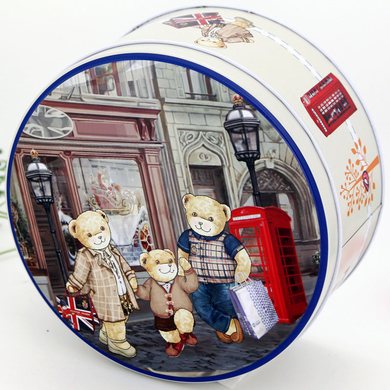 圆形马口铁盒圣诞节新年糖果礼盒糖盒牛轧糖曲奇饼干包装盒空铁盒