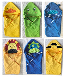 包邮 85x85cm外单动物戴帽全棉纯棉吸水儿童婴儿宝宝抱毯浴巾