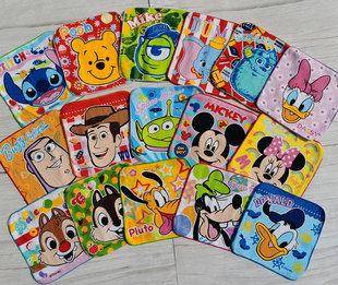 20x20cm迪SN各人物头可爱卡通小方巾纯棉全棉儿童擦嘴擦汗毛巾