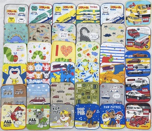 16x16cm汪汪小狗汽车火车毛毛虫皮卡纯棉儿童毛巾擦嘴吸水小方巾