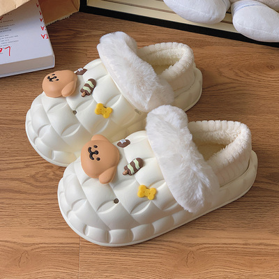 可拆洗可爱线条小狗外穿保暖棉拖