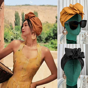 沙漠网红优雅复古包头帽月子发饰摄影度假中东旅行立体包头巾帽薄