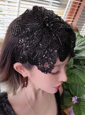 高档串珠亮片不规则大花朵发箍