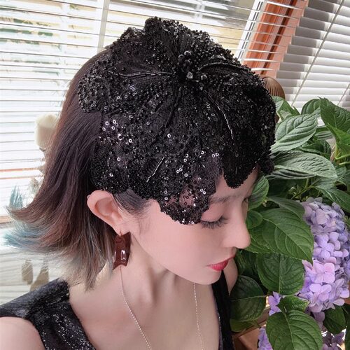 高档串珠亮片不规则大花朵发箍